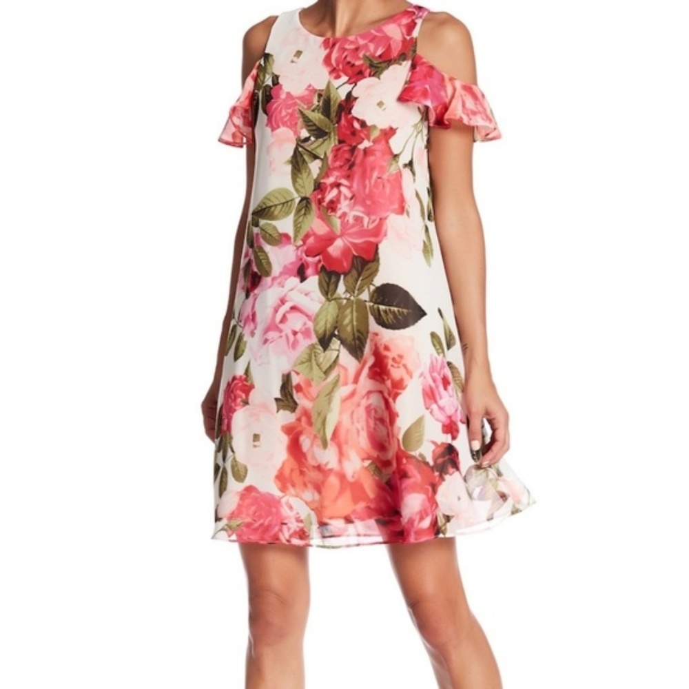Eliza J Pink Floral Cold Shoulder Dress